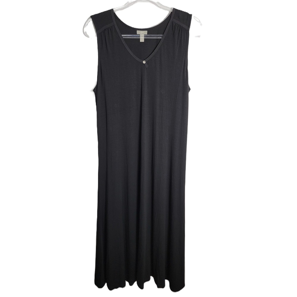 J. Jill Medium Maxi Dress Black Sleeveless V-Neck Stretch Rayon Knit Pleated